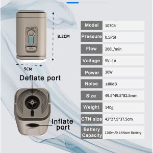 GR-107C4 air mattress air pump 140g mini electric air pump lithium battery portable 0.5psi 180L/min flow air inflator type-c charging camping mats airbed air mattress swimming ring pool water toys vacuum pump