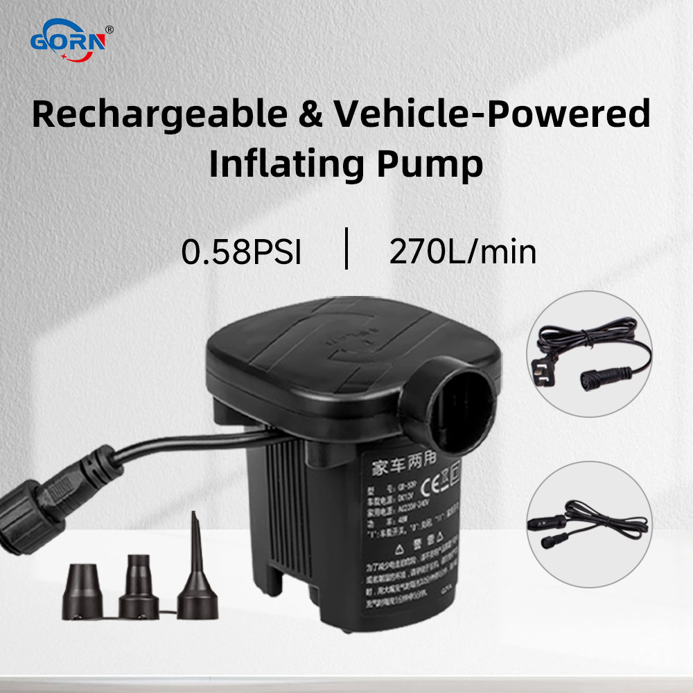GR-509 Electric Air Pump Home and Vehicle-Powered AC and DC camping mats swimming ring pool airbed air mattress inflatable sofa Featured Image